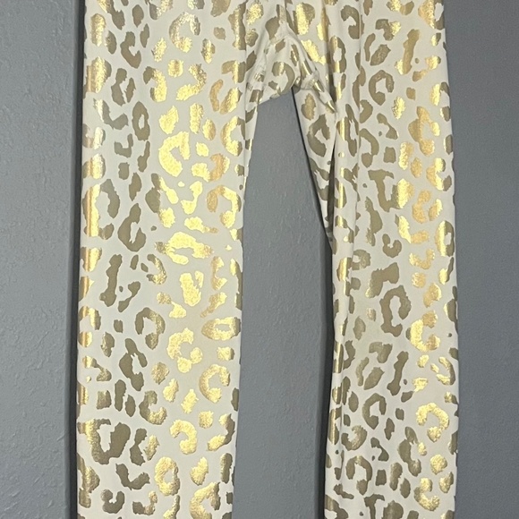 Unbranded Metallic Leopard Print High Waisted Leggings Girls Size Small Gold - Picture 6 of 9